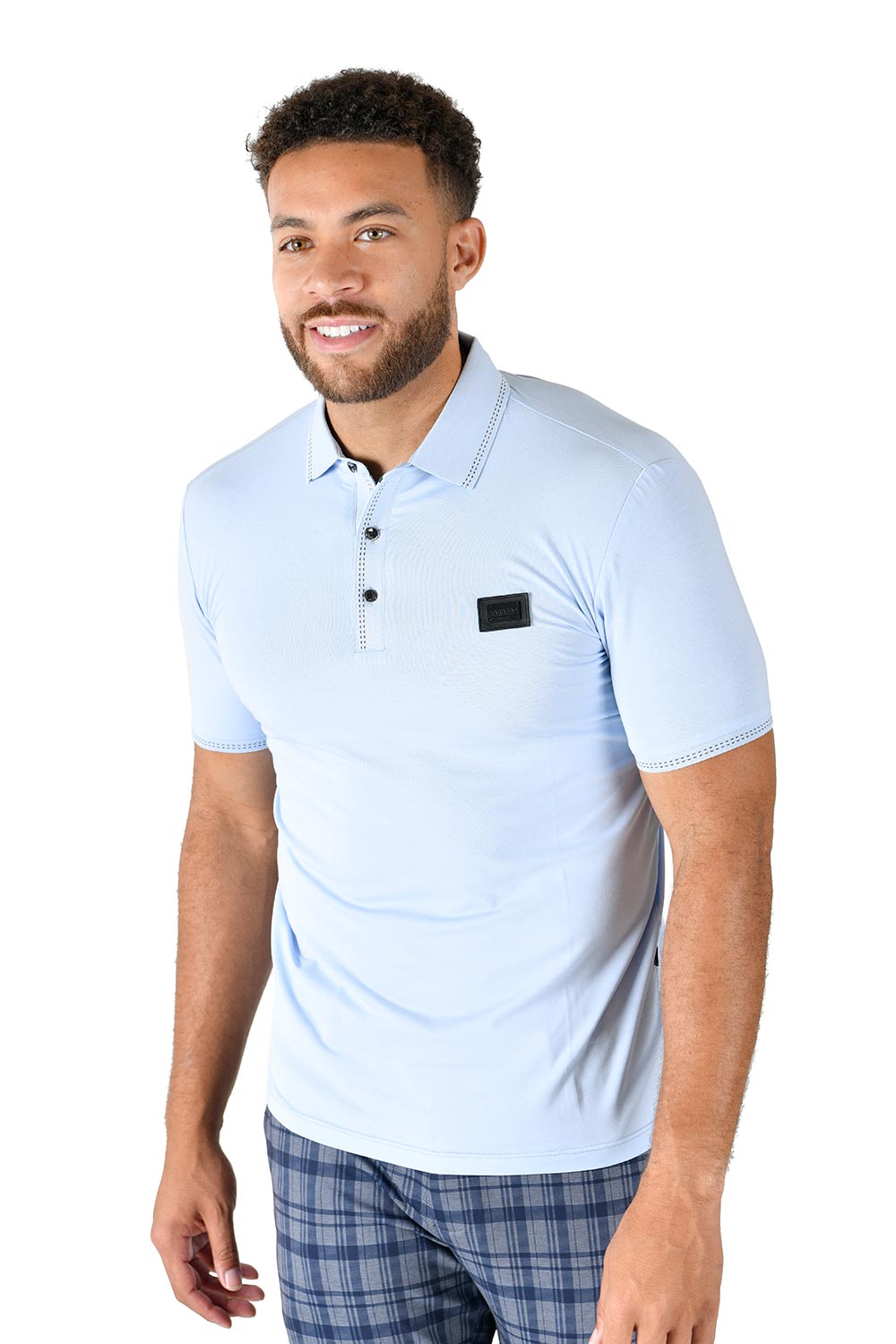 BARABAS Men solid color 365 logo Polo shirts PP814 CLEAR SKY