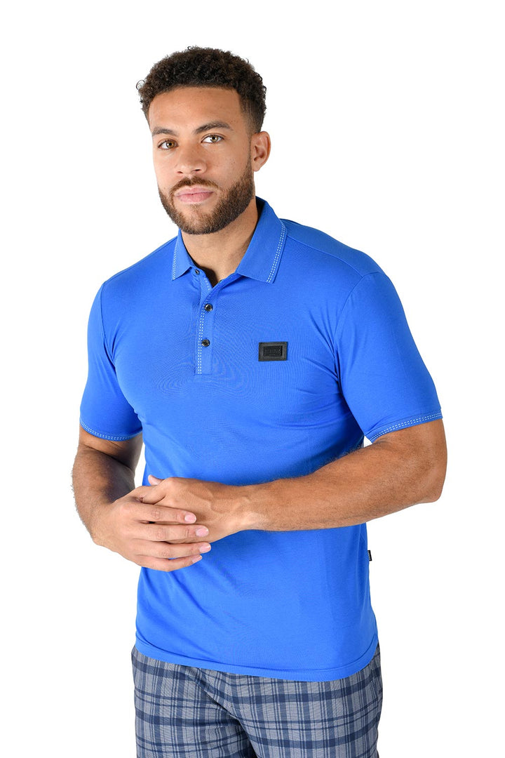 BARABAS Men solid color 365 logo Polo shirts PP814 BLUE