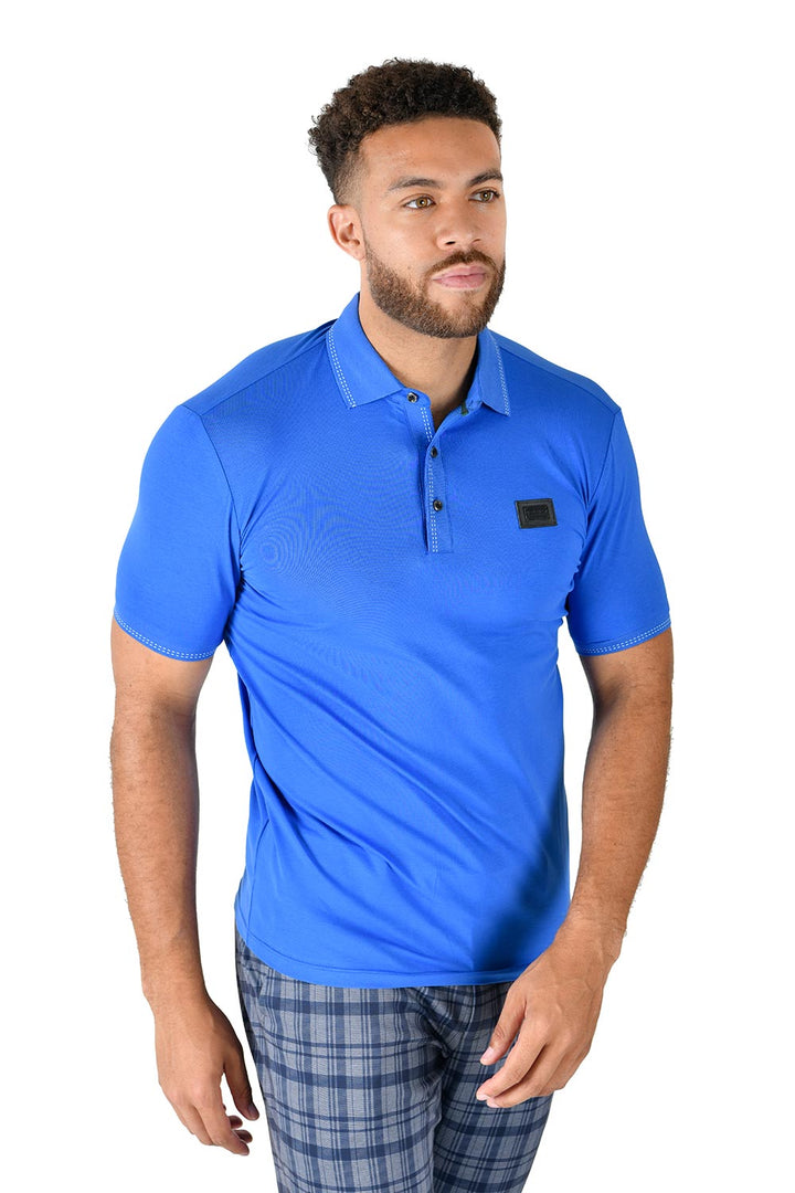 BARABAS Men solid color 365 logo Polo shirts PP814 BLUE