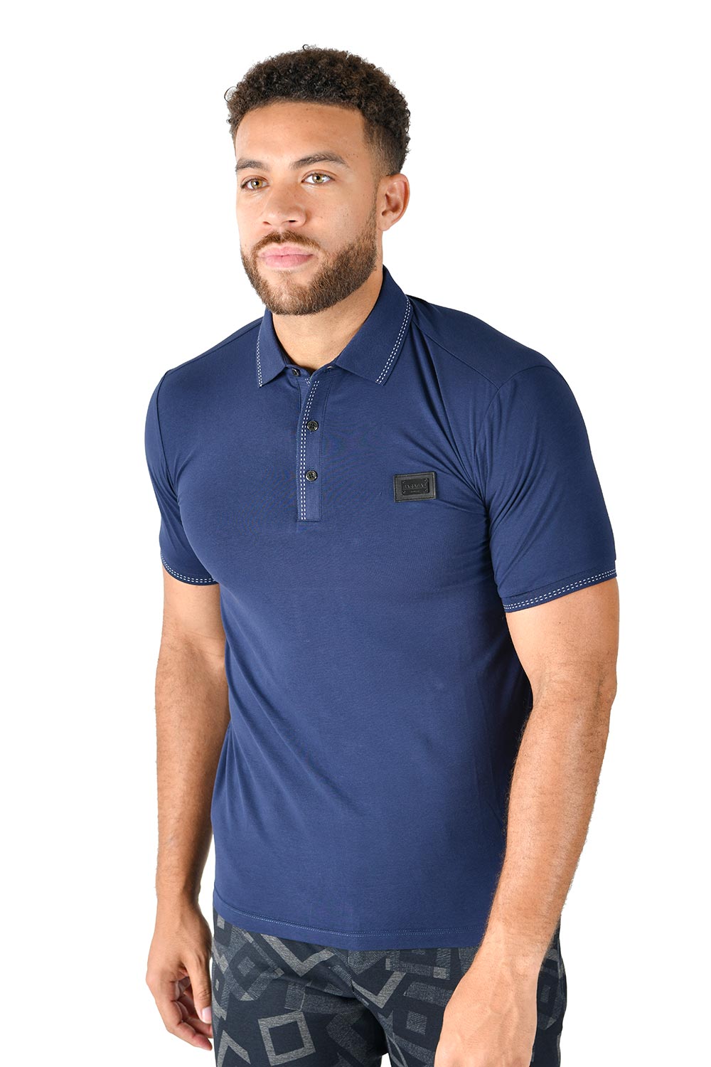 BARABAS Men solid color 365 logo Polo shirts PP814 NAVY