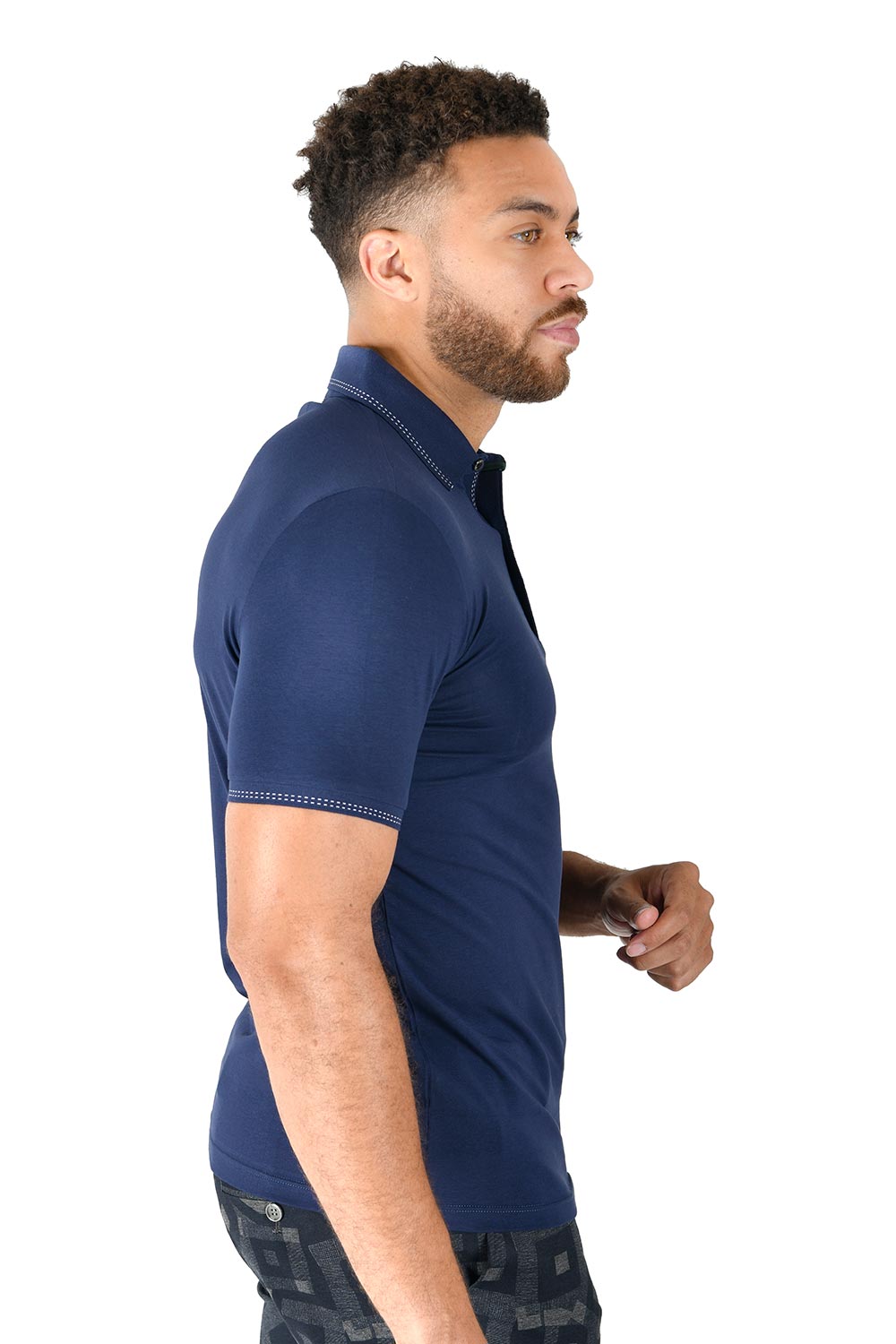 BARABAS Men solid color 365 logo Polo shirts PP814 NAVY