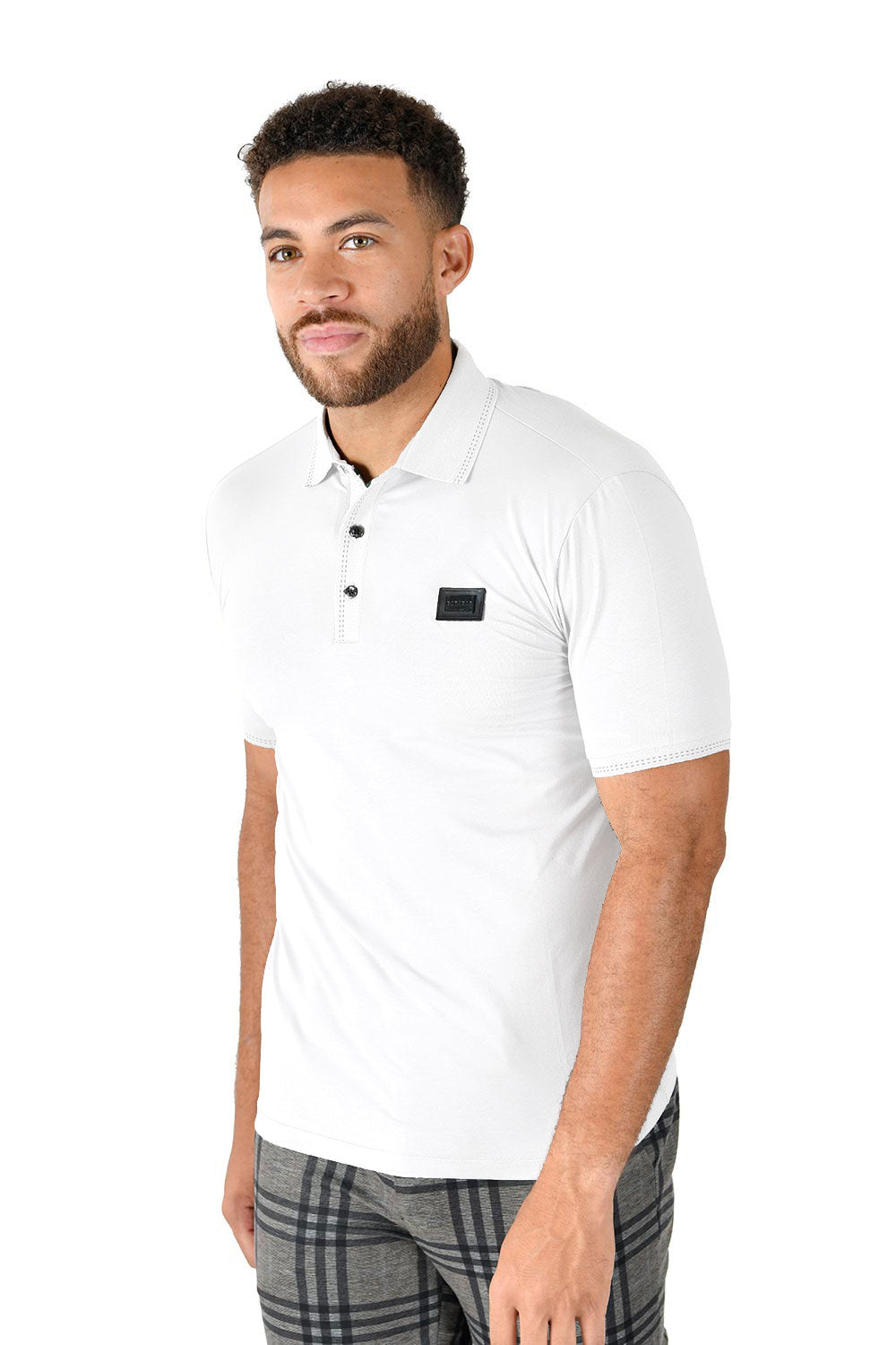 BARABAS Men solid color 365 logo Polo shirts PP814 White