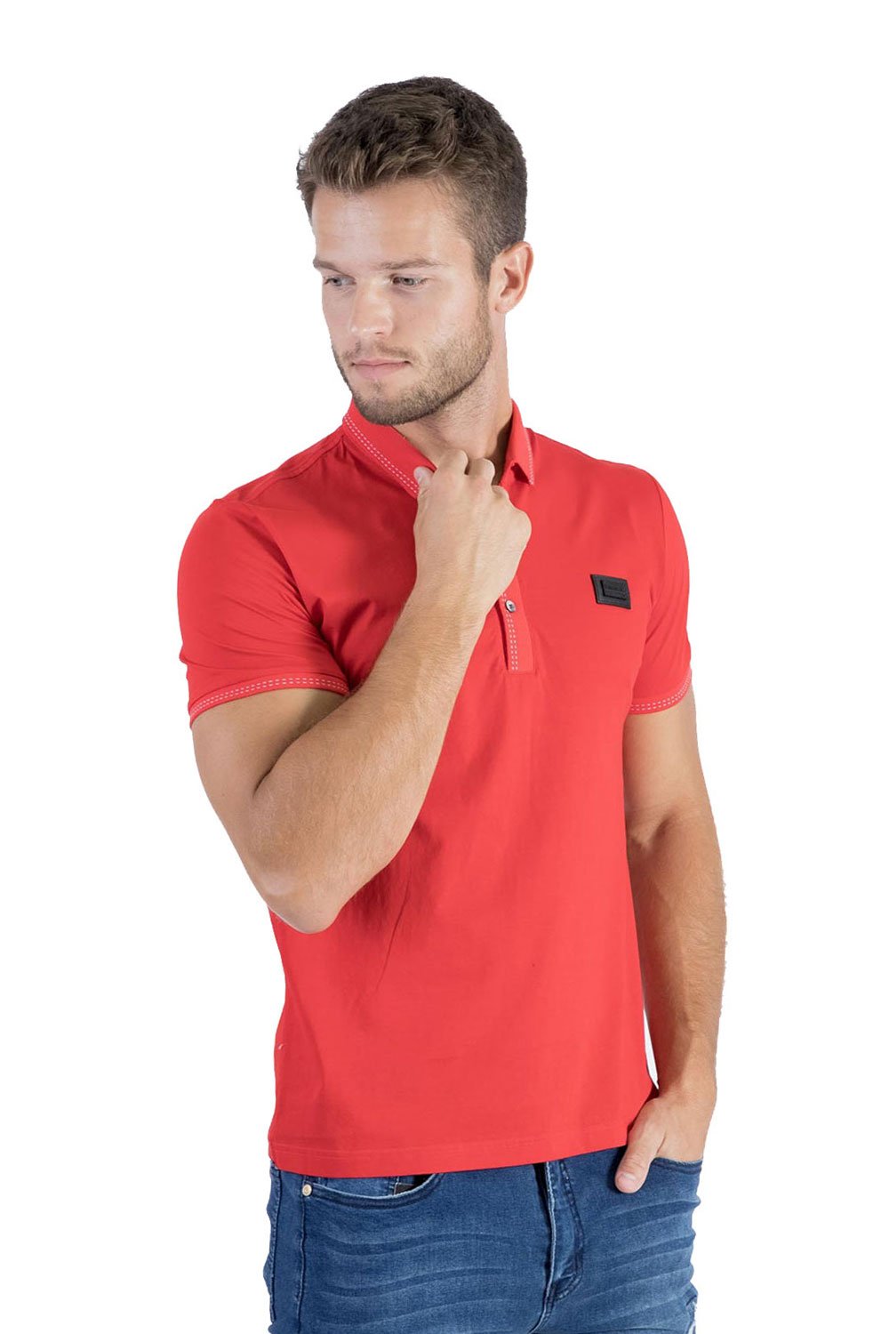 BARABAS Men solid color 365 logo Polo shirts PP814 Red