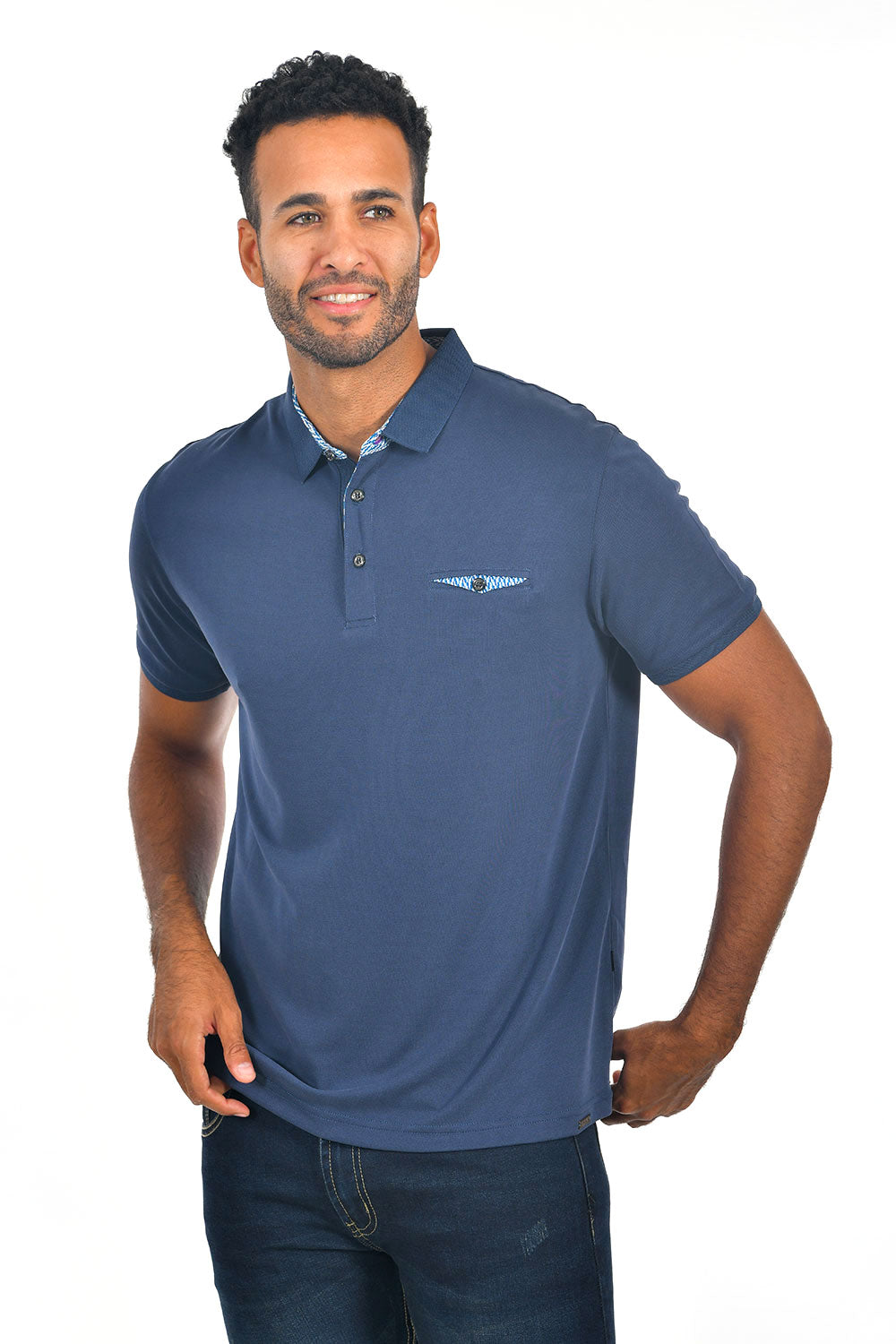 BARABAS Men's solid color Polo shirts with pocket Navy colors PP817