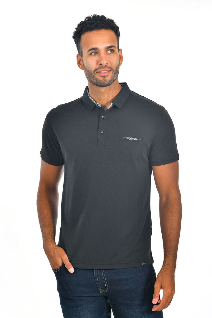BARABAS Men's solid color Polo shirts with pocket Black colors PP817