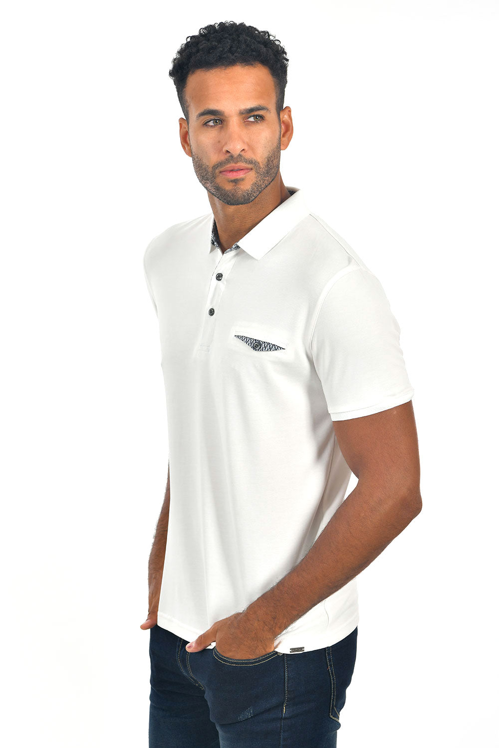 BARABAS Men's solid color Polo shirts with pocket White colors PP817