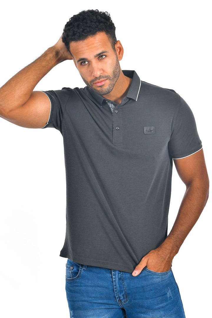 BARABAS Men Grey color 365 logo Polo shirts PP821-1