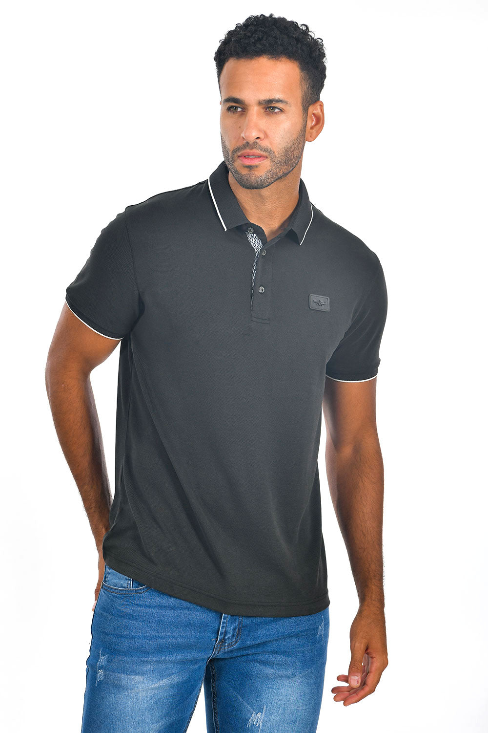 BARABAS Men Black color 365 logo Polo shirts PP821-1