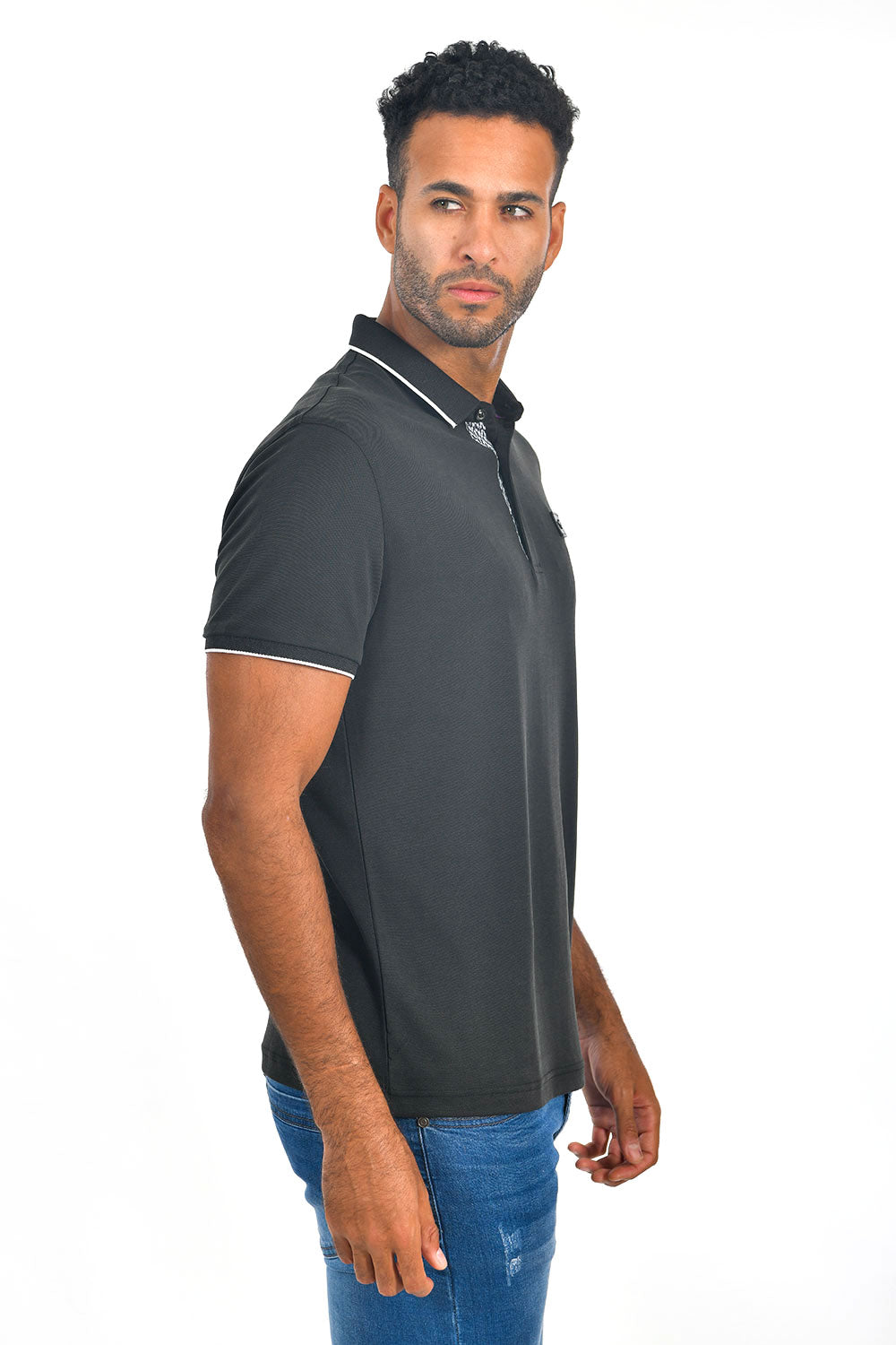 BARABAS Men Black color 365 logo Polo shirts PP821-1