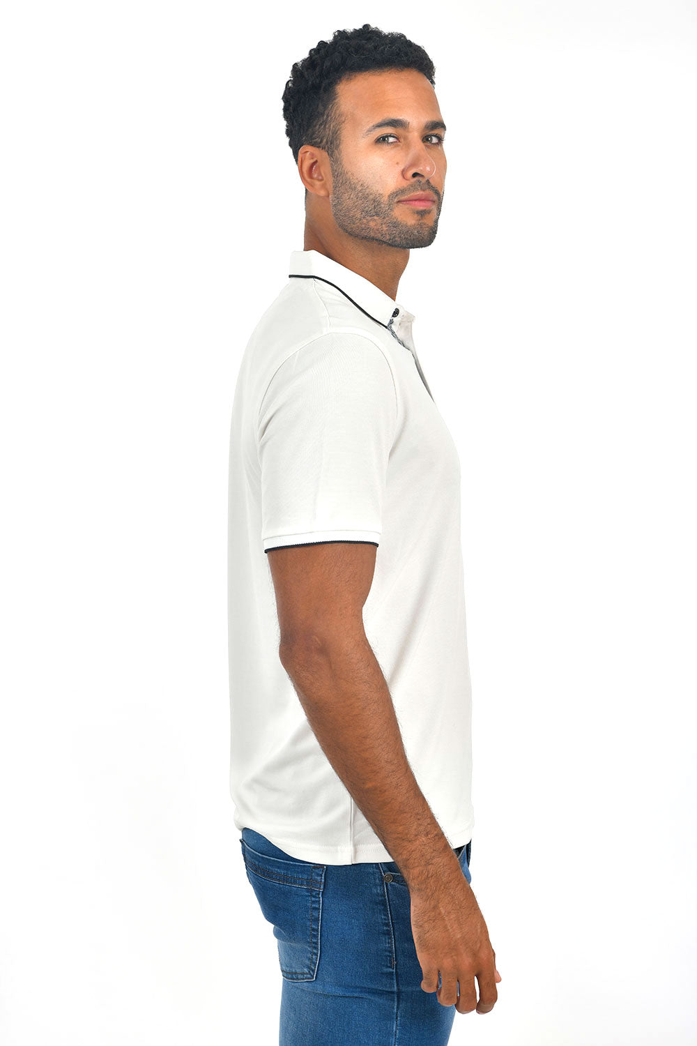 BARABAS Men White color 365 logo Polo shirts PP821-1