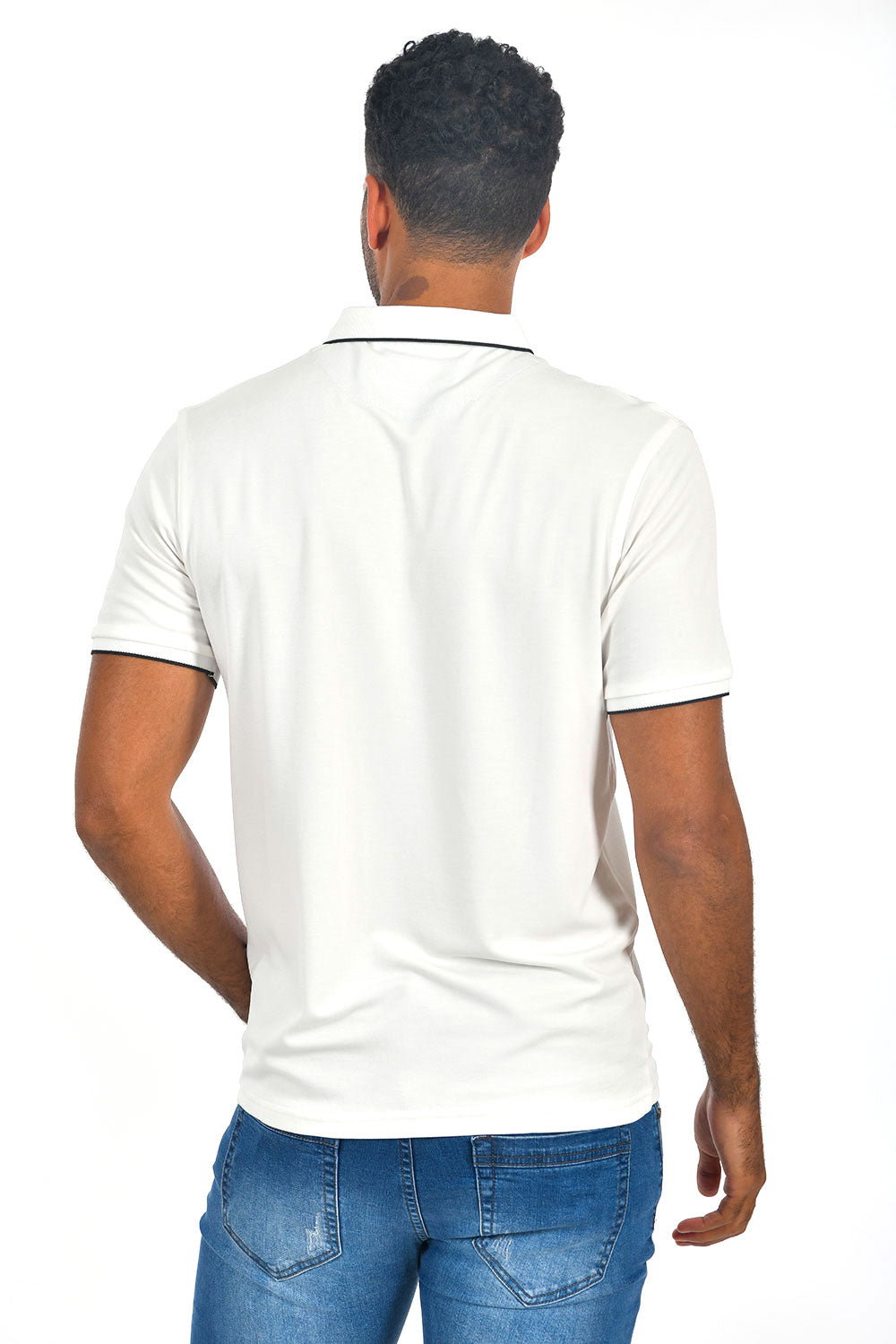 BARABAS Men White color 365 logo Polo shirts PP821-1