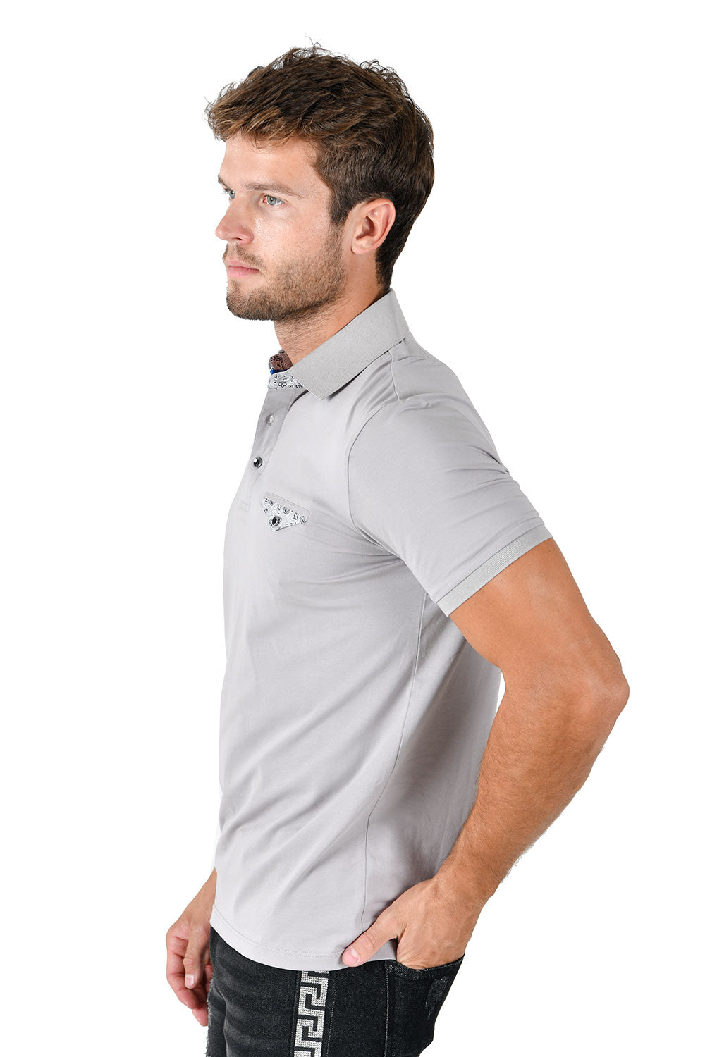 Barabas Men Solid Color Polo Shirts PP823 GREY