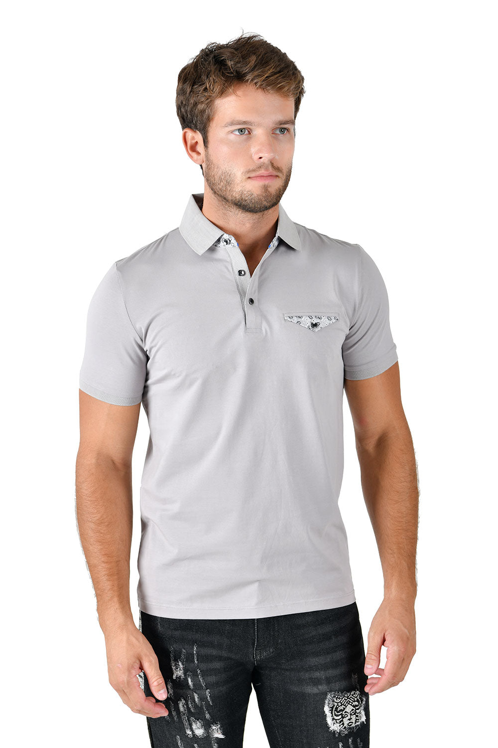 Barabas Men Solid Color Polo Shirts PP823 GREY