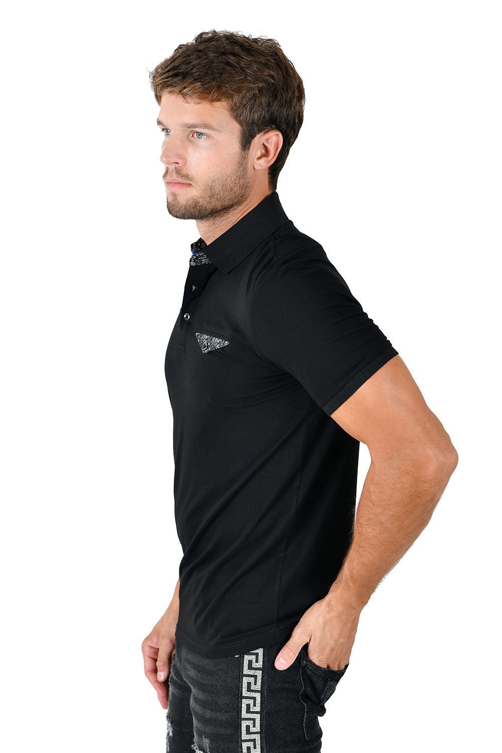 Barabas Men Solid Color Polo Shirts PP823 BLACK