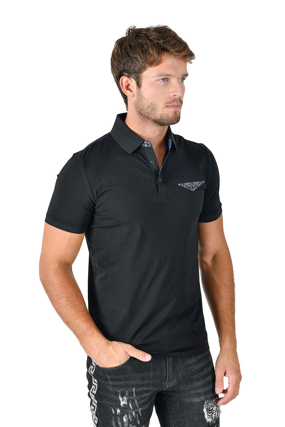 Barabas Men Solid Color Polo Shirts PP823 BLACK