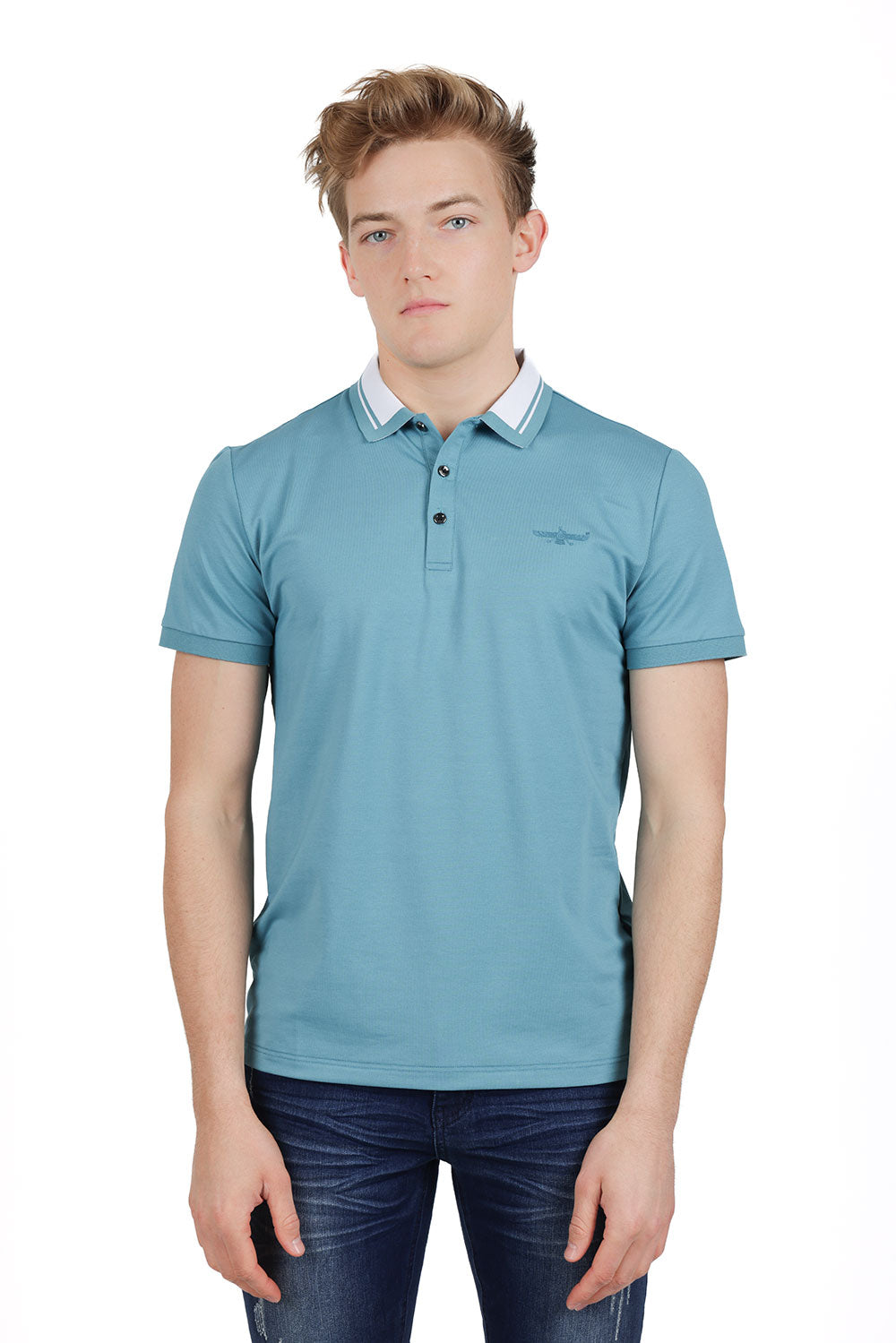 Barabas Men's Solid Color Luxury Short Sleeves Polo Shirts PP824 Aqua