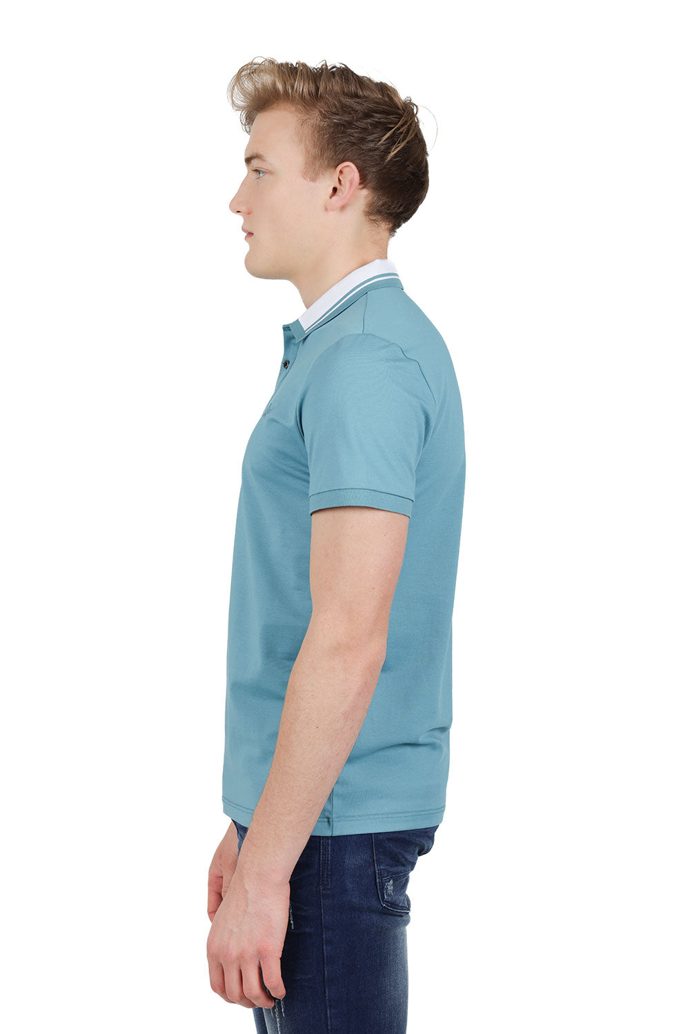 Barabas Men's Solid Color Luxury Short Sleeves Polo Shirts PP824 Aqua