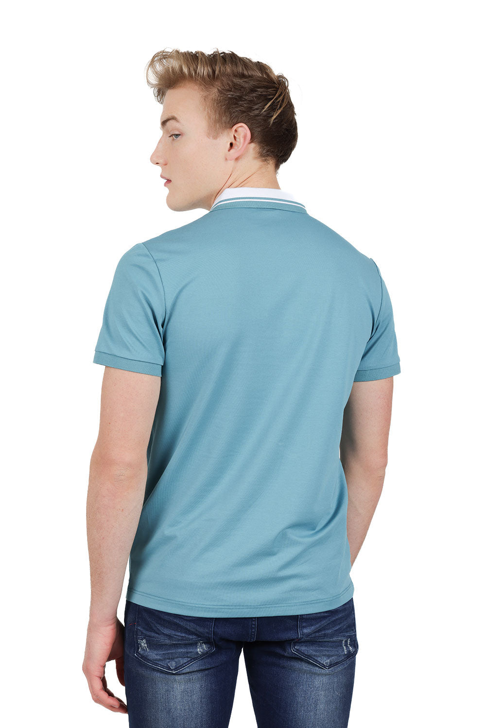 Barabas Men's Solid Color Luxury Short Sleeves Polo Shirts PP824 Aqua