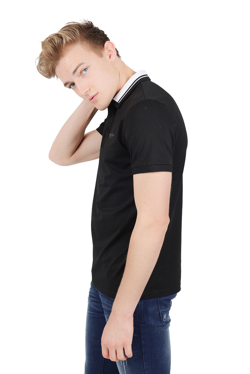 Barabas Men's Solid Color Luxury Short Sleeves Polo Shirts PP824 Black