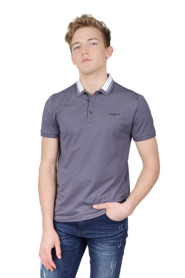 Barabas Men's Solid Color Luxury Short Sleeves Polo Shirts PP824 Charcoal