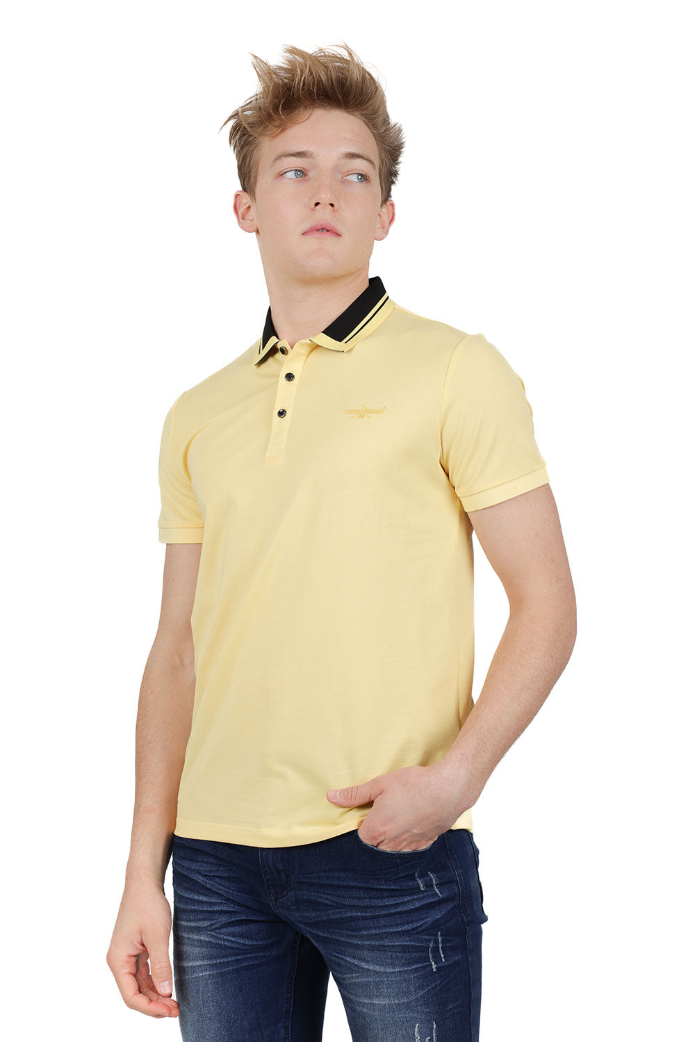 Barabas Men's Solid Color Luxury Short Sleeves Polo Shirts PP824 Lemon