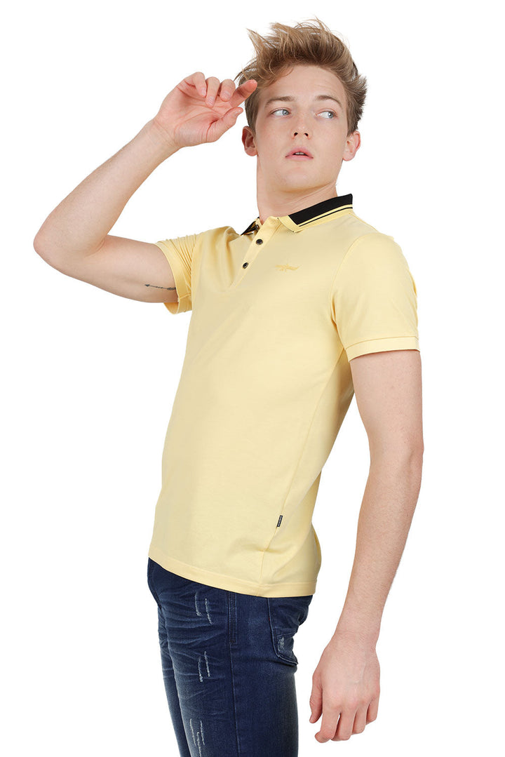 Barabas Men's Solid Color Luxury Short Sleeves Polo Shirts PP824 Lemon