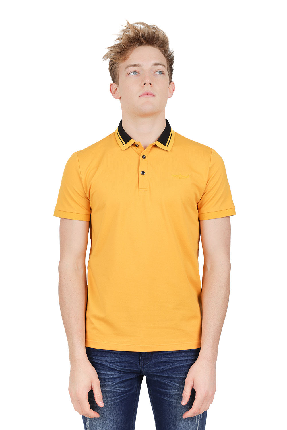 Barabas Men's Solid Color Luxury Short Sleeves Polo Shirts PP824 Mustard