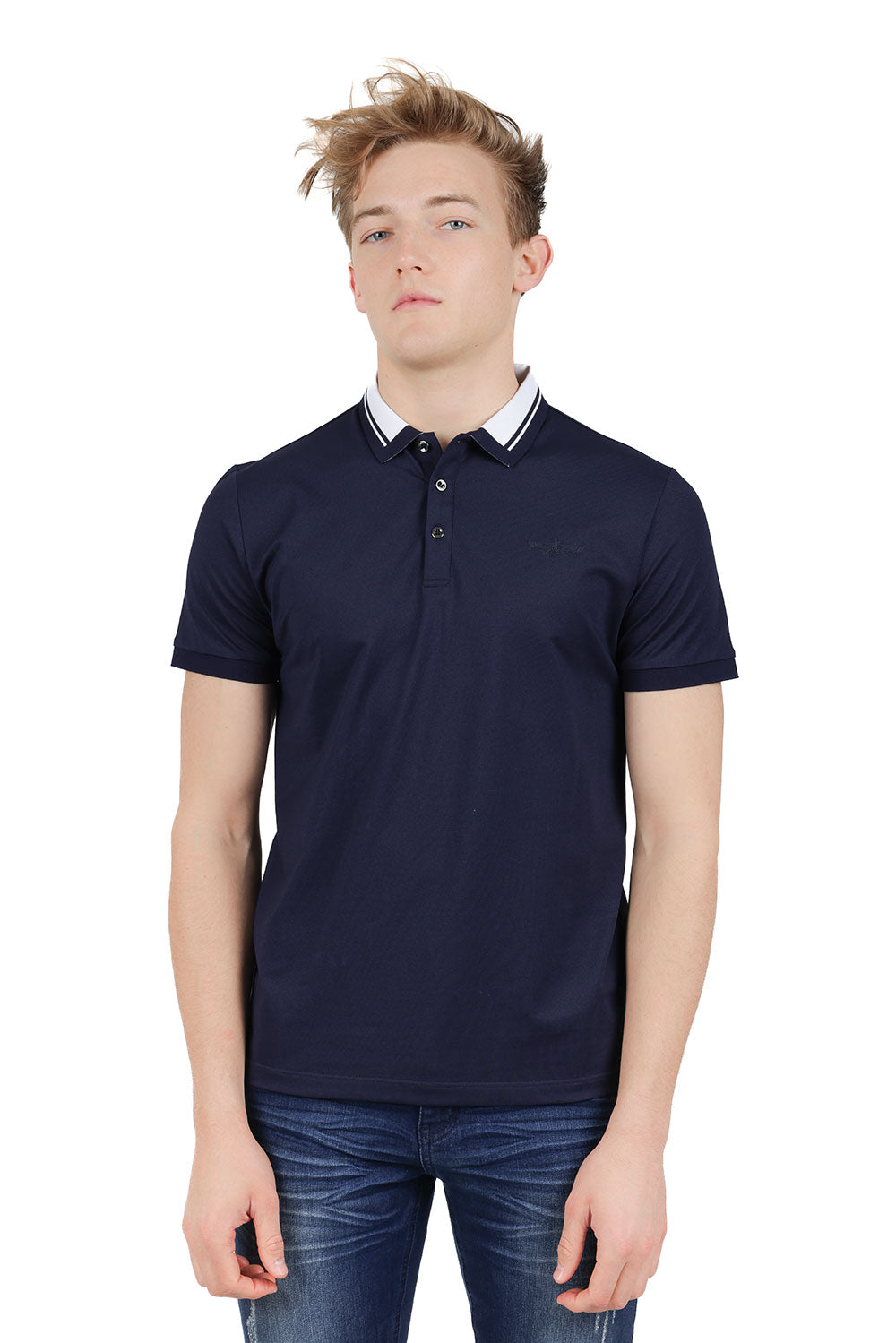 Barabas Men's Solid Color Luxury Short Sleeves Polo Shirts PP824 Navy