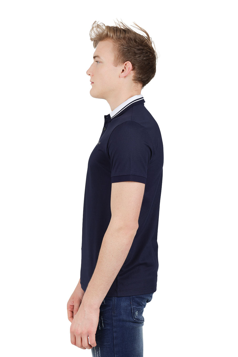 Barabas Men's Solid Color Luxury Short Sleeves Polo Shirts PP824 Navy
