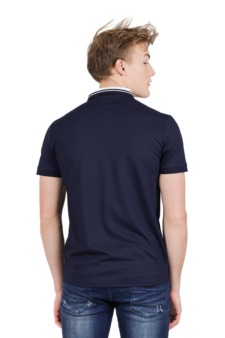 Barabas Men's Solid Color Luxury Short Sleeves Polo Shirts PP824 Navy