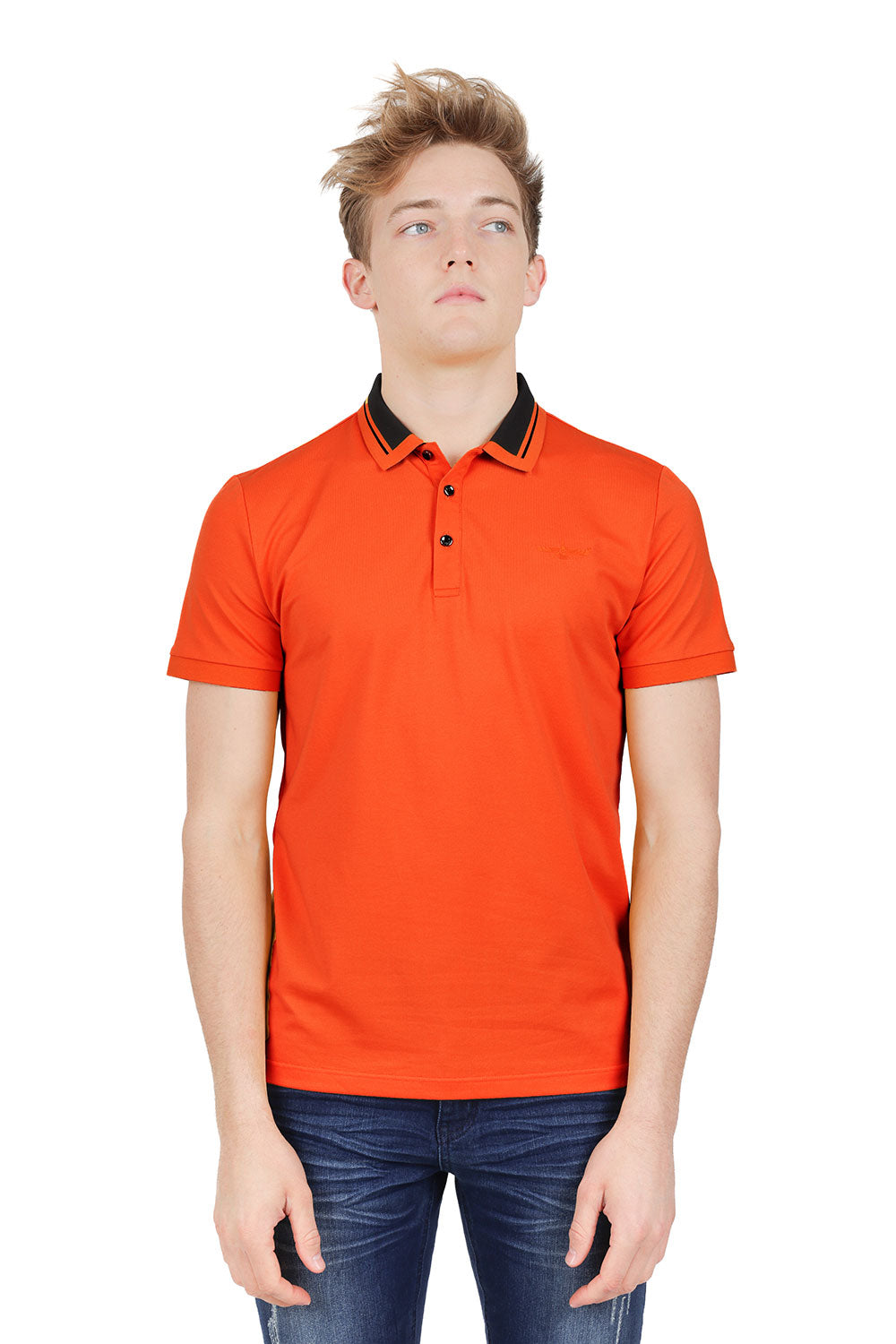 Barabas Men's Solid Color Luxury Short Sleeves Polo Shirts PP824 Orange