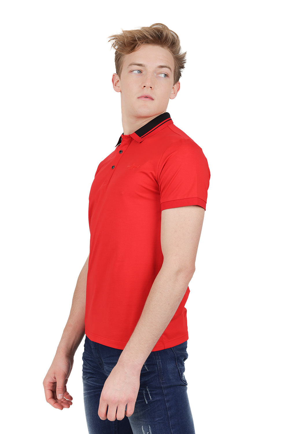 Barabas Men's Solid Color Luxury Short Sleeves Polo Shirts PP824 Red
