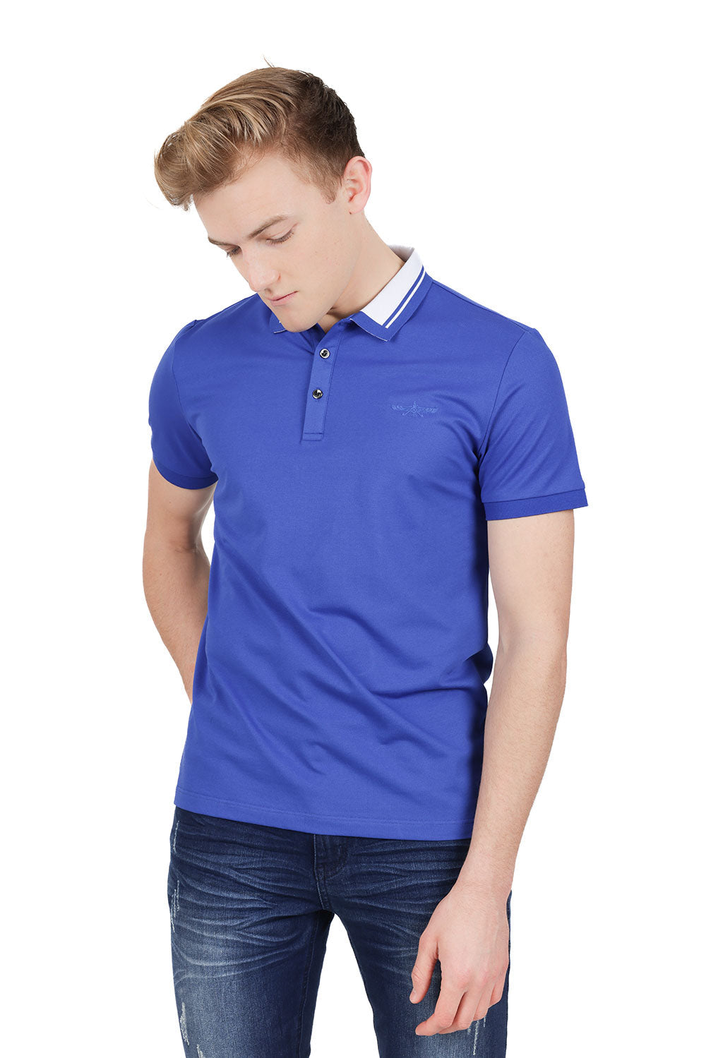 Barabas Men's Solid Color Luxury Short Sleeves Polo Shirts PP824 Royal