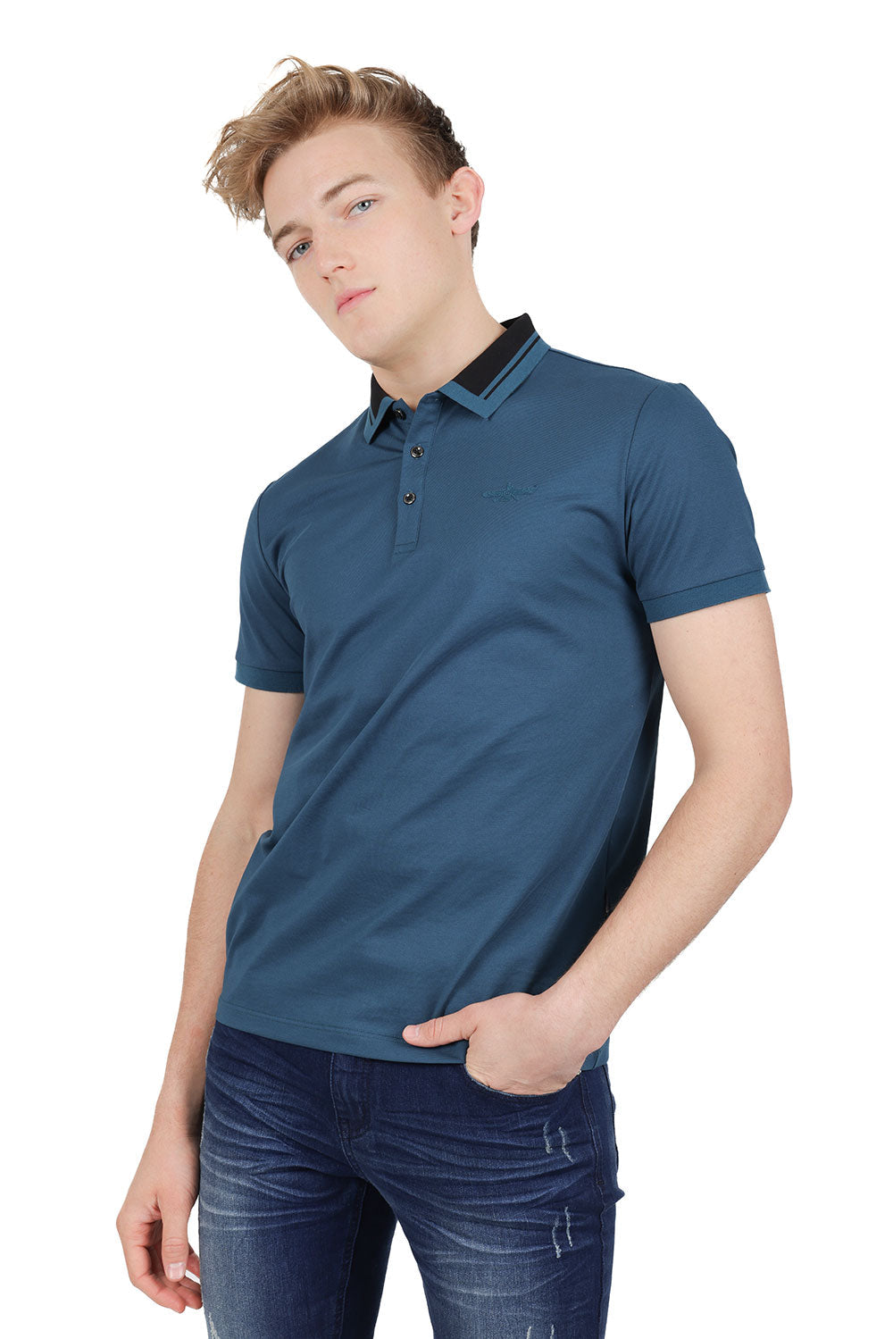 Barabas Men's Solid Color Luxury Short Sleeves Polo Shirts PP824 Teal