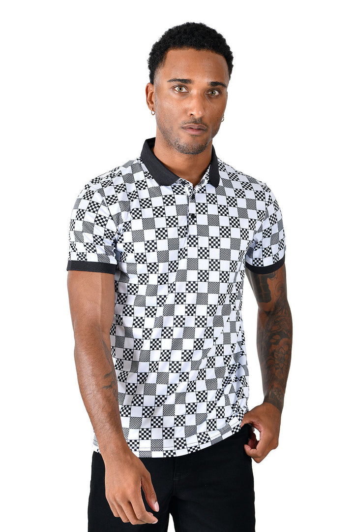 Barabas Men's Checkered Plaid Gingham Polo Shirt PS112 white black
