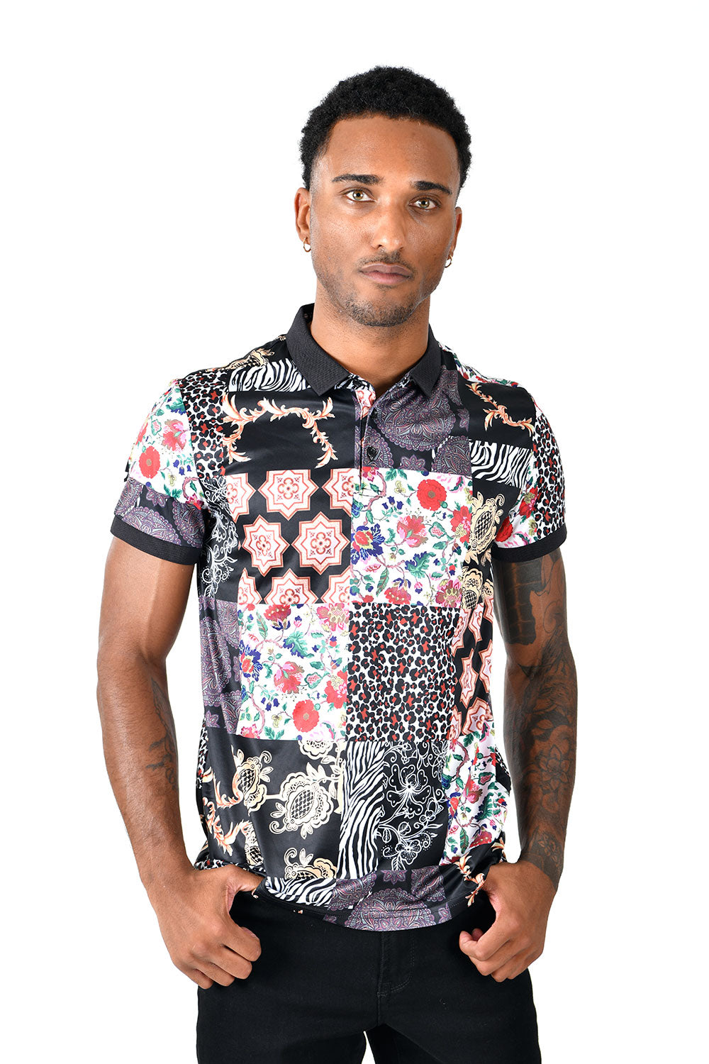 Barabas Men's Floral Multi Color Short Sleeve Polo Shirt PS113