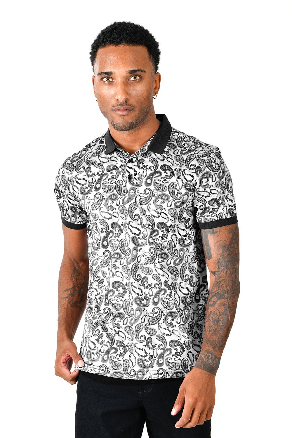 men's printed classic paisley design pattern short-sleeve polo shirt back