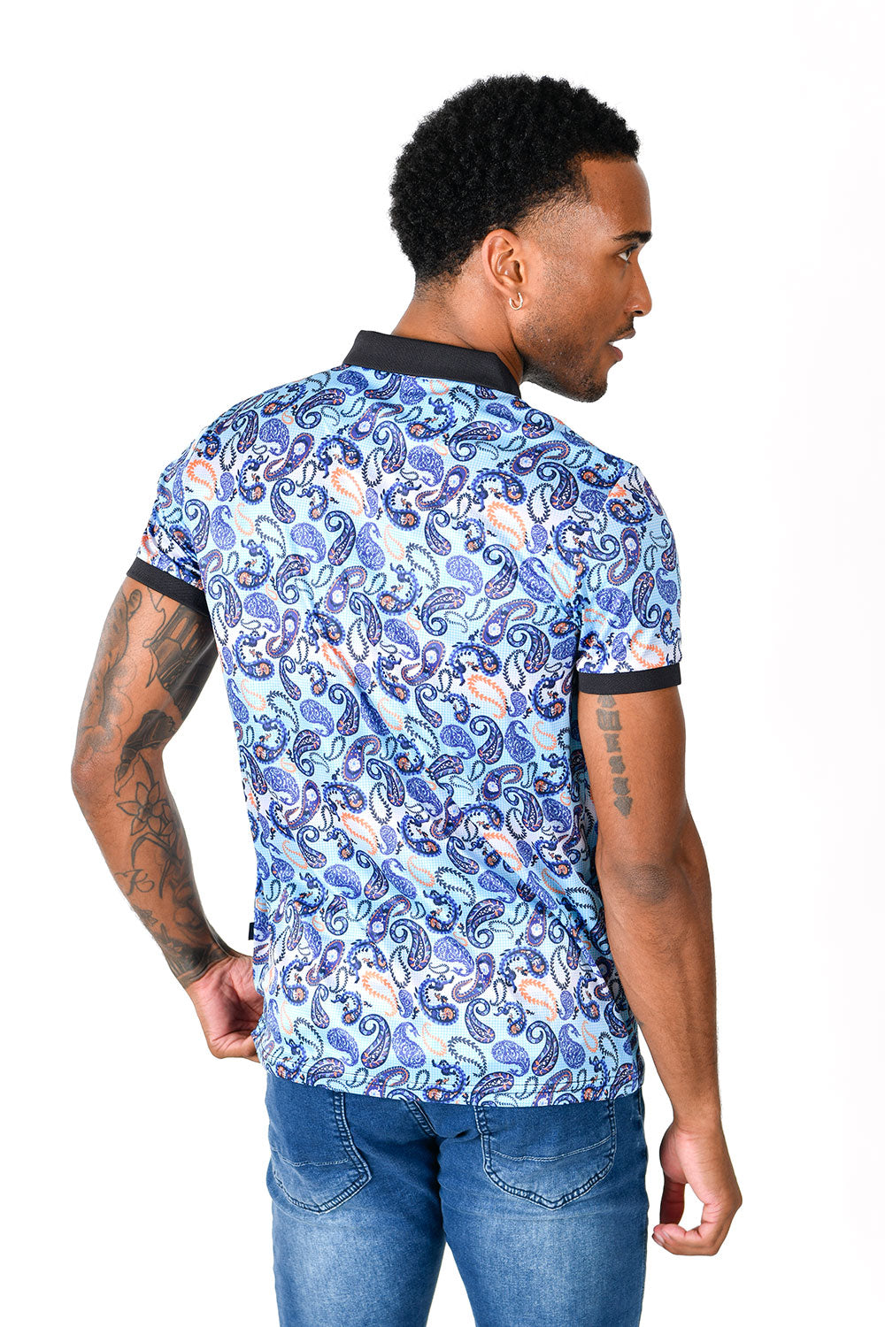 men's printed classic paisley design pattern short-sleeve polo shirt back