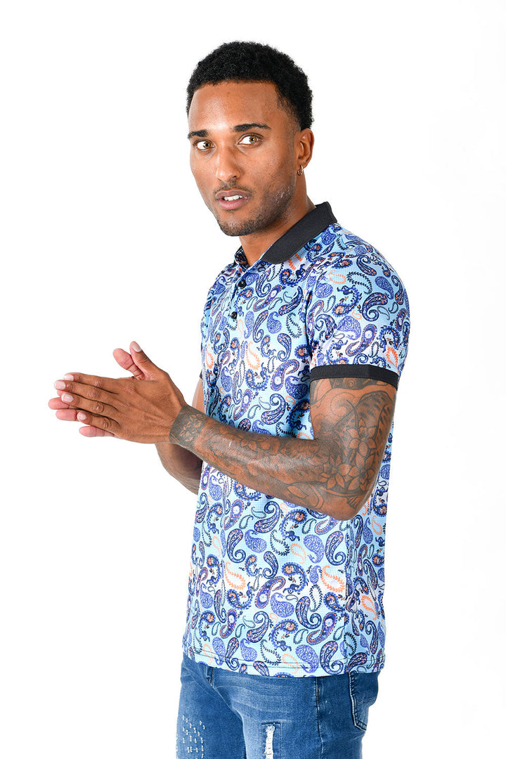 men's printed classic paisley design pattern short-sleeve polo shirt back