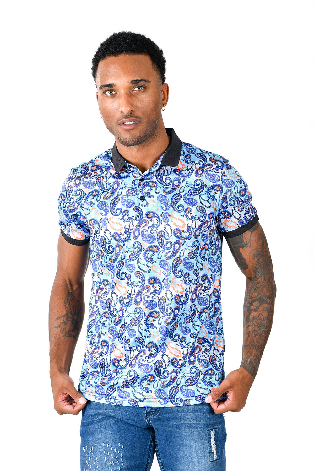 men's printed classic paisley design pattern short-sleeve polo shirt back