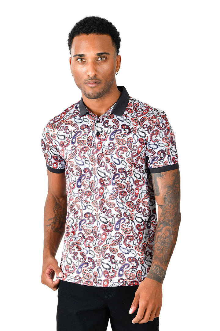 men's printed classic paisley design pattern short-sleeve polo shirt