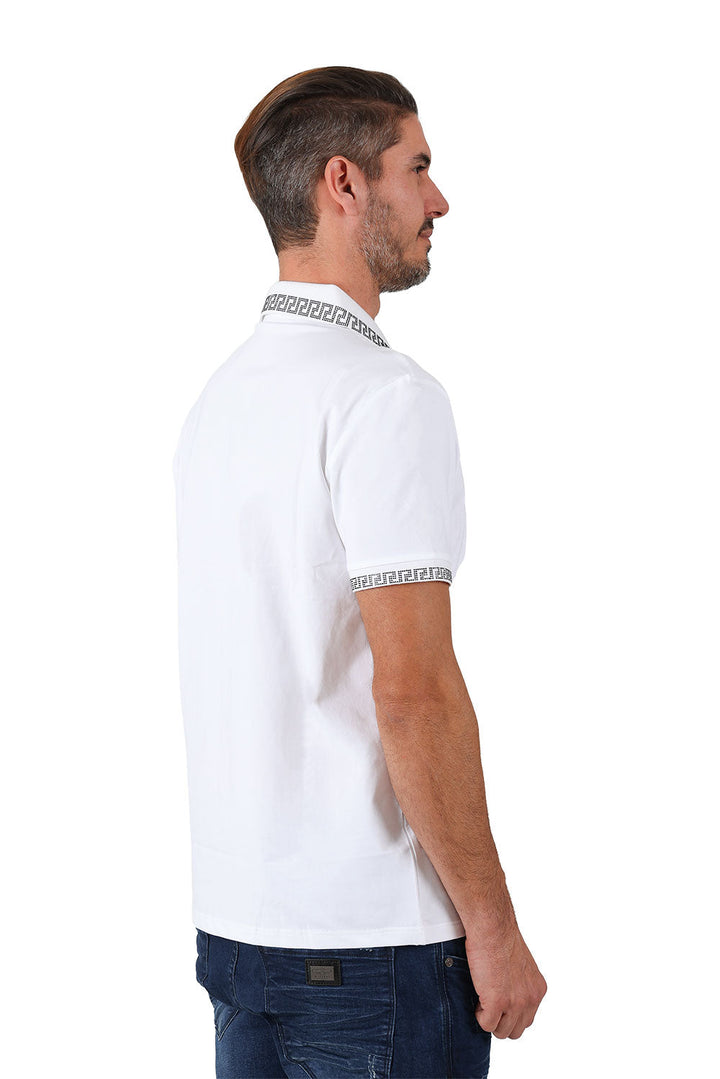BARABAS men's rhinestone Greek key pattern polo shirt PS118 White Black