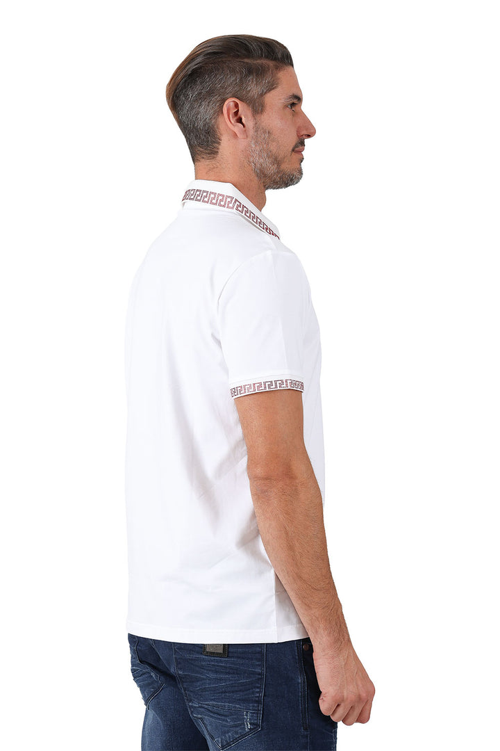 BARABAS men's rhinestone Greek key pattern polo shirt PS118 White Red