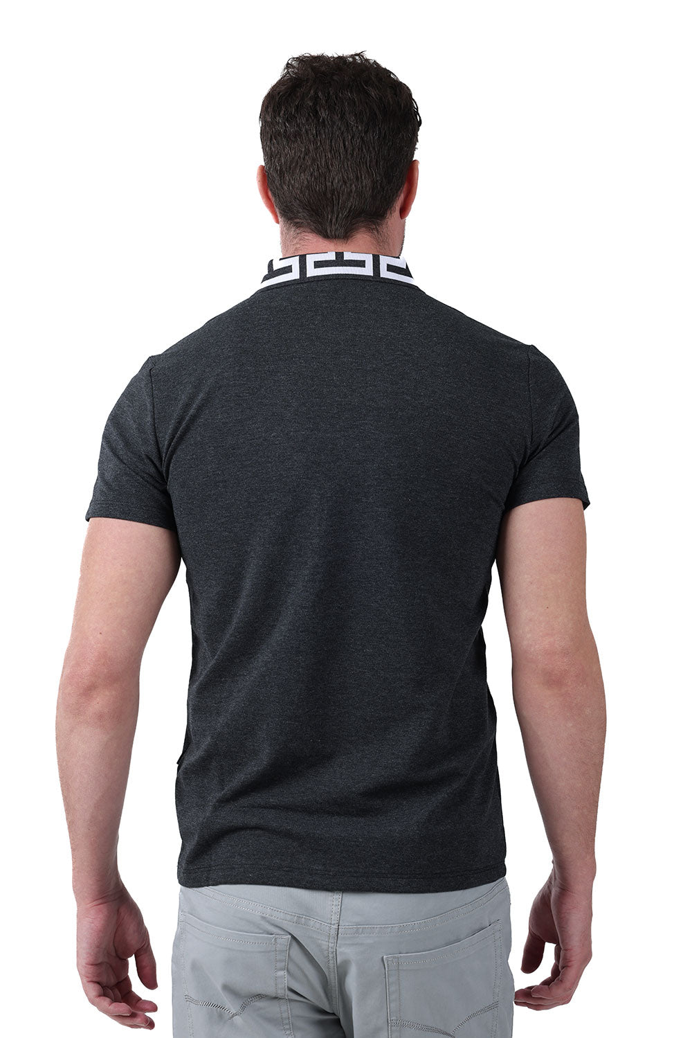 Barabas Men's Greek Key Printed Pattern Short Sleeve Shirts PS121 Charcoal