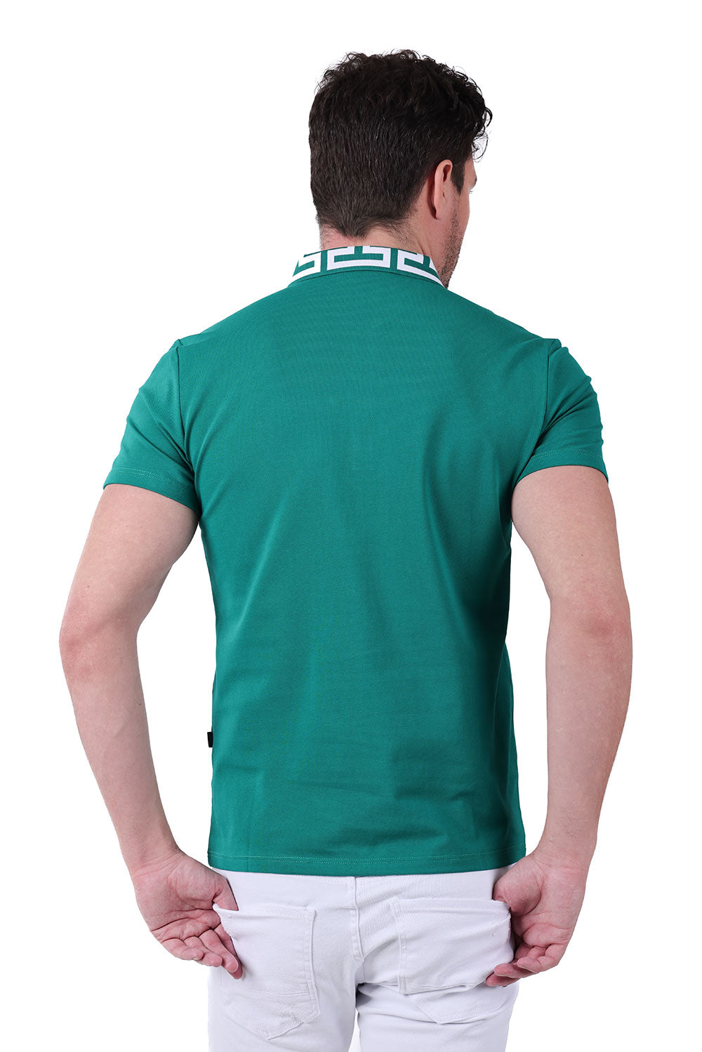 Barabas Men's Greek Key Printed Pattern Short Sleeve Shirts PS121 Green