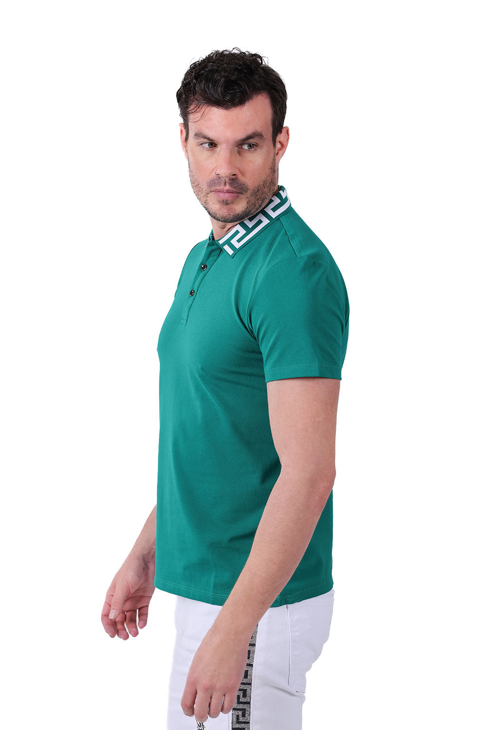 Barabas Men's Greek Key Printed Pattern Short Sleeve Shirts PS121 Green