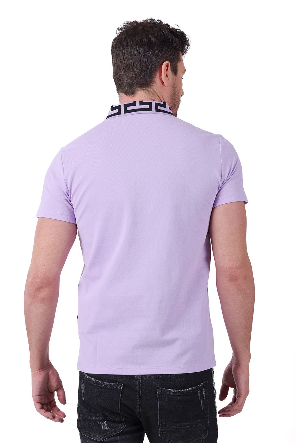 Barabas Men's Greek Key Printed Pattern Designer Polo Shirts PS121 Lavender