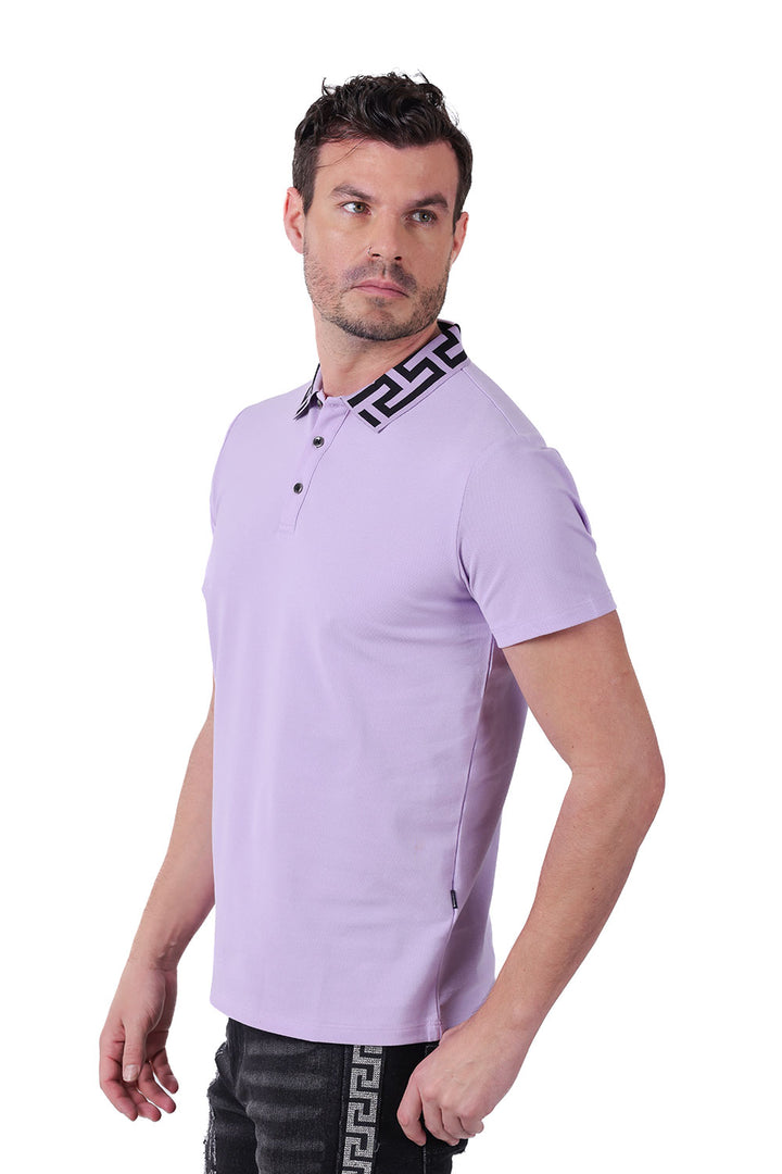 Barabas Men's Greek Key Printed Pattern Designer Polo Shirts PS121 Lavender