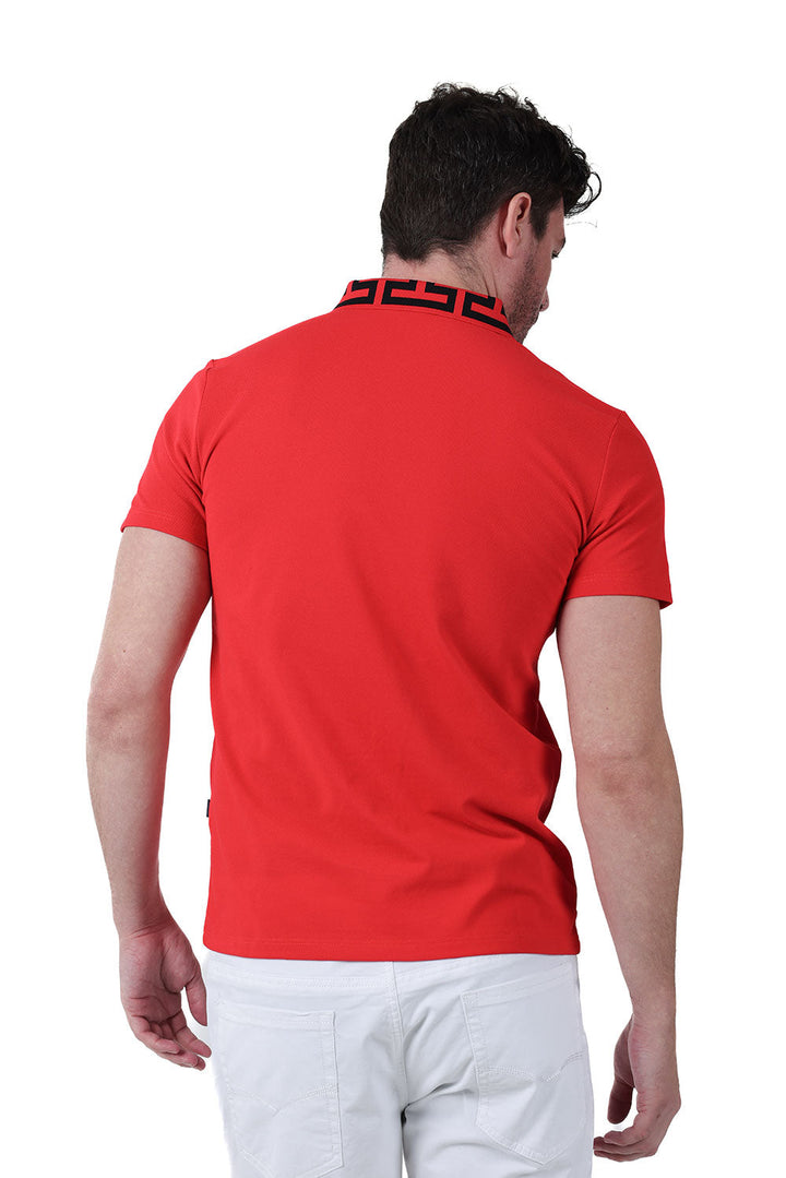 Barabas Men's Greek Key Printed Pattern Short Sleeve Shirts PS121 Red