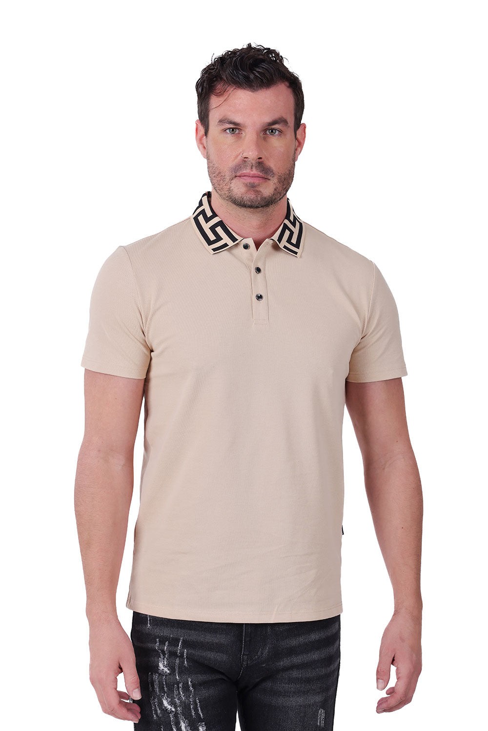 Barabas Men's Greek Key Printed Pattern Short Sleeve Shirts PS121 Skin
